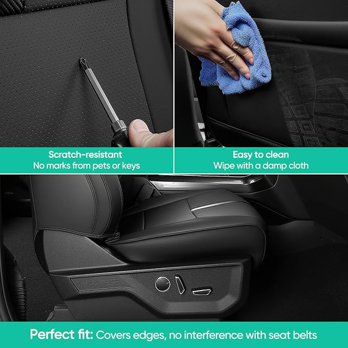 for Ford F150 Seat Covers 2015-2023 2024 2025 2026 (Only Front Seat Covers), Leather Pickup Truck Seat Covers Custom Fit for F-150 XL XLT (Not for Regular Cab) Waterproof Car Accessories Black
