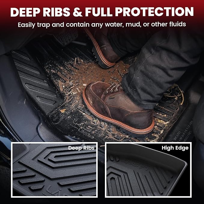 LASFIT Floor Mats for Honda Passport 2019-2025, All Weather TPE Custom Fit Car Floor Liner, 1st & 2nd Row, Black