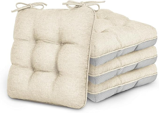 Love's cabin Memory Foam Chair Cushions Set of 4, 19"x19"x3.5" Indoor & Outdoor Seat Pads for Dining, Kitchen, Office, Patio Chairs - Beige