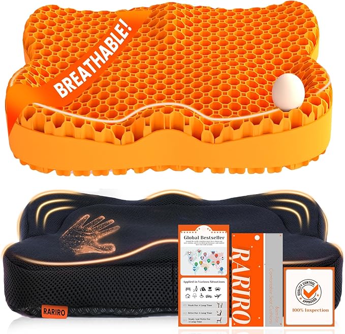 Gel Seat Cushion for Long Sitting(Enlarged & Thickened), Cooling Pressure Relief Seat Cushion for Wheelchair, Driving, Kayak, Office Desk Chair Seat Pad Gel for Heavy People[Orange-2.75"Thick]