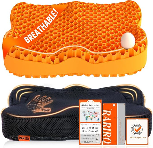 Gel Seat Cushion for Long Sitting(Enlarged & Thickened), Cooling Pressure Relief Seat Cushion for Wheelchair, Driving, Kayak, Office Desk Chair Seat Pad Gel for Heavy People[Orange-2.75"Thick]