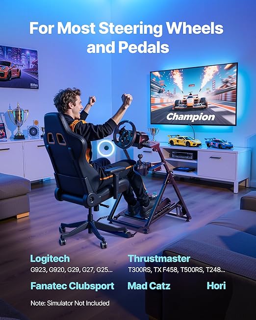 VEVOR Racing Wheel Stand, Adjustable & Foldable Simulator Stand for Logitech G923 G920 G29 G27, Thrustmaster T300RS TX F458 T500RS T3PA-PRO(F1/GT) Gaming Cockpit,Pedals Simulator NOT Included