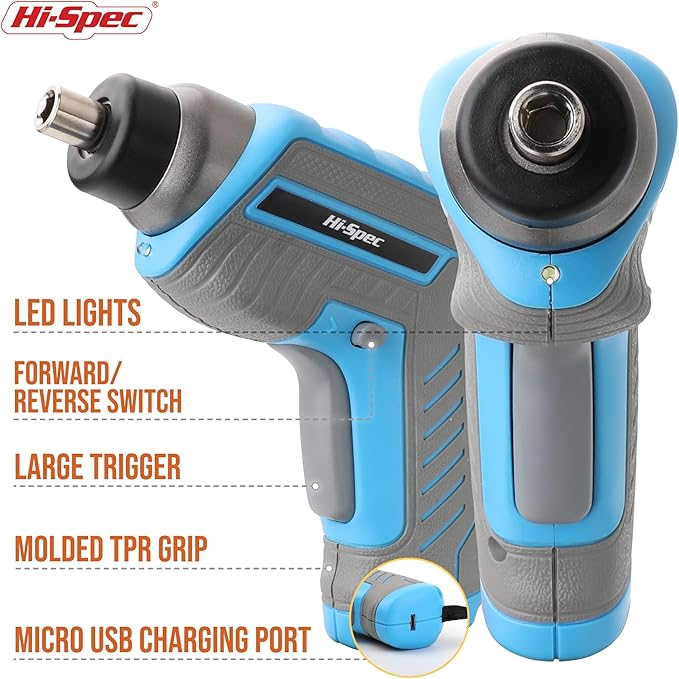 Hi-Spec 35pc Blue Tool Kit with 3.6V USB Electric Screwdriver and Drill set. Complete General Tool Set