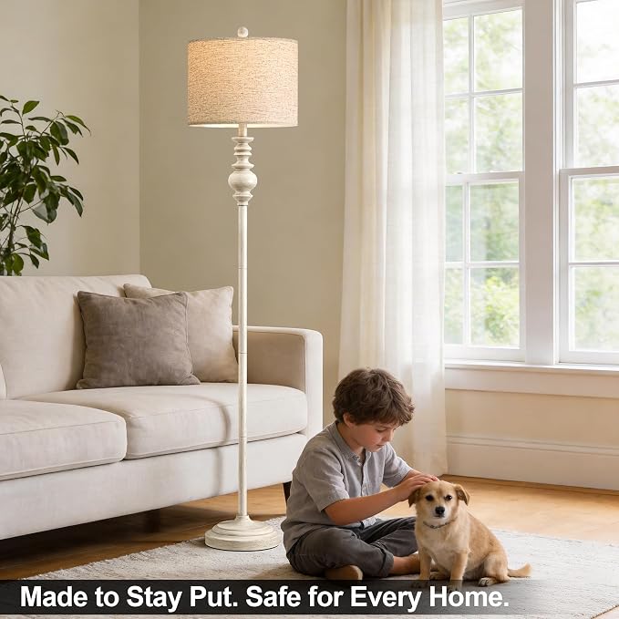 BOBOMOMO 64.25" Farmhouse Floor Lamp with Remote, Dimmable Floor Lamp with Adjustable Color Temperatures, Tall White Standing Floor Lamps for Living Room Corner, Bedroom & Nursery, 9W Bulb Included