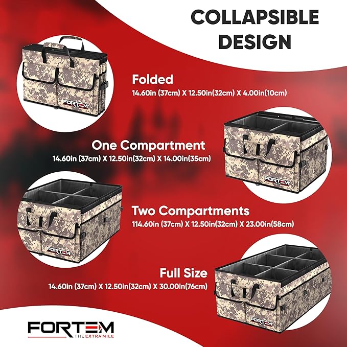 FORTEM Trunk Organizer with Cooler For SUV Car Trunk, Foldable Storage, Car Accessories for Women Men, Collapsible Bag, 600D Oxford, Non Slip Bottom, Straps, Soft Cover (105L)