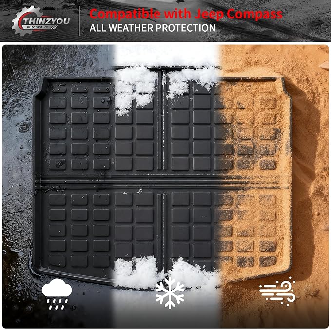Cargo Mat Compatible with 2017-2025 2026 Jeep Compass Trunk Mat Cargo Liner TPE All Weather Back Seat Cover Protector 2024 Compass Accessories (Trunk Mat+Backrest Mats)