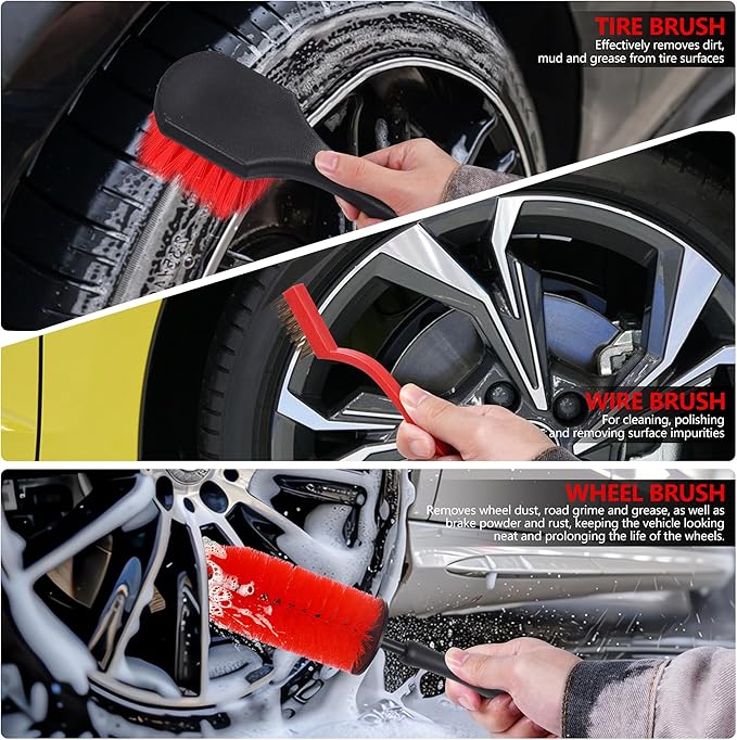 35Pcs Car Detailing Kit, Car Cleaning Kit with Windshield Cleaning Tool and Tool Box, Interior & Exterior Auto Care Supplies and Brushes (B：35PCS-R)