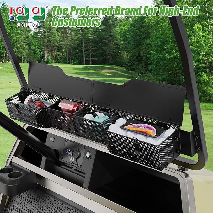 10L0L Golf Cart Front Inner Storage Basket with Cover for Club Car DS 2000-Up Models - Dashboard Organizer, Durable Storage Solution for Golf Cart Accessories