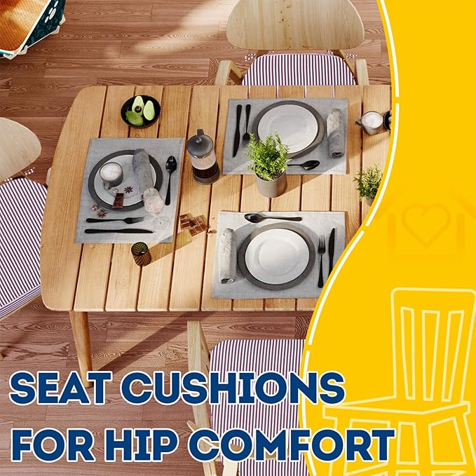 AAAAAcessories D-Shaped Chair Cushions, 2" Thick Dining Chair Pads with Ties and Removable, Machine-Washable Cover, 17" x 16", Set of 8, Pinstripe Red