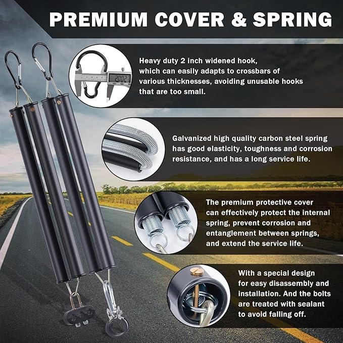 CheeMuii 2 PCS 16" Double Tender Spring Kits with 3in1 Hose Holder and 3-Hole Clamp Heavy Duty Trailer Dual Tender Spring for Semi Truck Air Lines Kit with 2 Style Air Line Holders