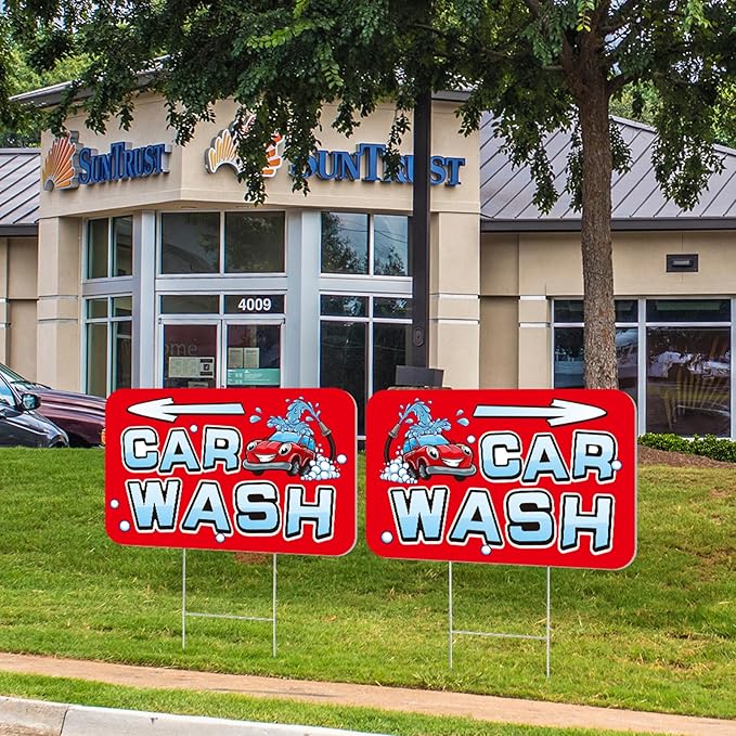 Blulu 3 Pcs Car Wash Arrow Yard Signs 15.7 x 12 Inches Car Wash Sign Double Sided Yard Decoration with Stakes for Outdoor Business Advertising and Events Publicity(Red)