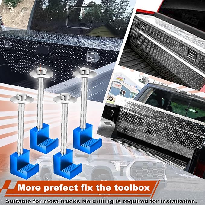 Upgraded Truck Tool Box Mounting Kit Comes with Fastening Nuts - Aluminum Pickup Truck Bed Toolbox Mounting Kit - Universal Truck Tool Box Tie Downs Accessories - Truck Tool Box Organizer - Blue