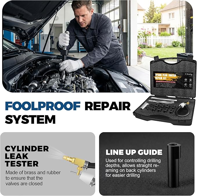 38900 Two Valve Ford Triton Tool Kit, Foolproof Repair System, Spark Plug Thread Repair Kit Compatible with 4.6L, 5.4L and 6.8 V-10 Ford Triton Two Valve Engines (Light Black)