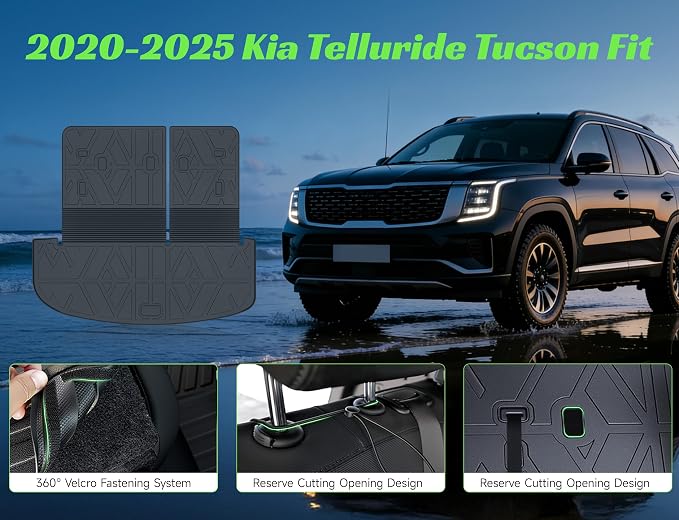 Cargo Trunk Mat with Backrest Mats for Kia Telluride 2020-2025(7/8 Seat),All Weather Protection TPE Heavy Duty Cargo Liner Telluride Accessories,Black