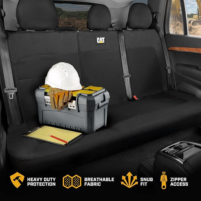 Cat MeshFlex Black Rear Seat Cover for Car – Durable Canvas & Mesh Design 60/40 Split Bench Protector for Cars, Trucks & SUVs – Back Seat Cover for Rear Bench – Interior Car Accessory