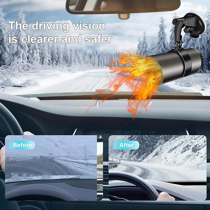 Car Heater, Portable Car Heater 12V 150W Plug-in Cigarette Lighter Car Heaters, 2 in 1 Heating & Cooling, Car Windshield Defroster Demister with Brackets, Fast Heating Defogger