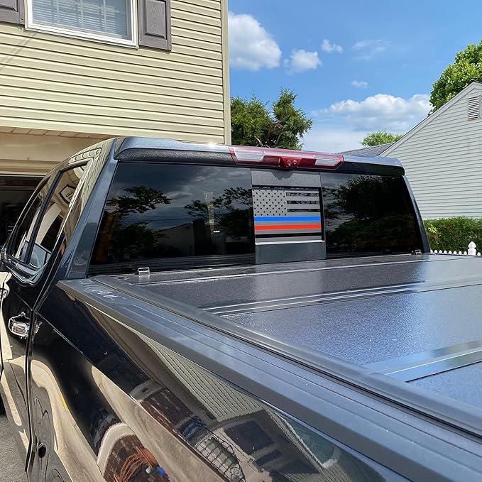 Xinghe for Dodge Ram 2009 to 2024 2025 2026, American Flag Decals Stickers for Truck Back Middle Window, Matte Black USA Flag Decal