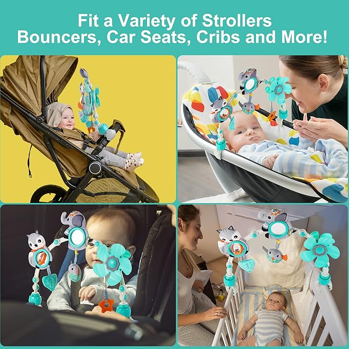 Lynncare Adjustable Arch Bassinet Toys for Infant & Toddlers, Stroller Arch, Baby Crib Toys with Fascinating Hanging for Stimulating Baby’s Senses and Developing Motor Skills