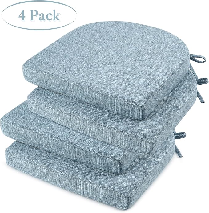 Basic Beyond Chair Cushions for Dining Chairs 4 Pack, Kitchen Chair Cushions with Ties and Non Slip Backing, 16 x 16 inches Chair Pads for Dining Chairs (Baby Blue)