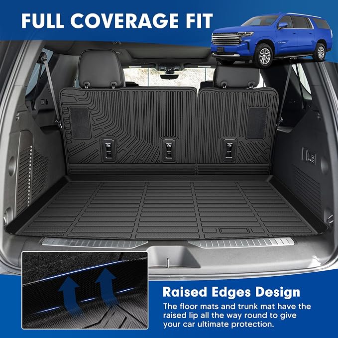 Mixsuper Cargo Liner for Chevy Suburban/GMC Yukon XL 2021-2026, All Weather Trunk Mat Backrest Mat TPE Back Seat Cover Protector for Suburban Yukon XL Accessories