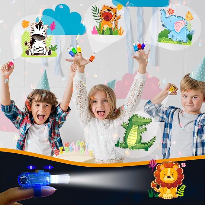 24PCS Jungle Safari Party Favors-LED Finger Lights：Glow-in-the-Dark Light-Up Toys Bulk for Kids,Animal Theme Birthday Party Decorations Supplies, Party Goodie Bags, Classroom Prizes, Fun Gifts