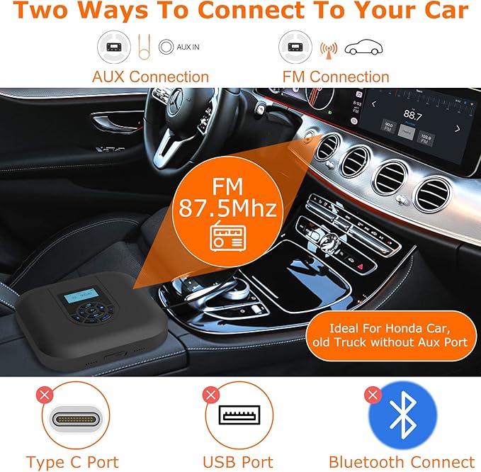 MONODEAL CD Player Portable, Bluetooth CD Player with Speakers and FM Transmitter, Rechargeable 1800mAh Player for Car and Home with LED Screen