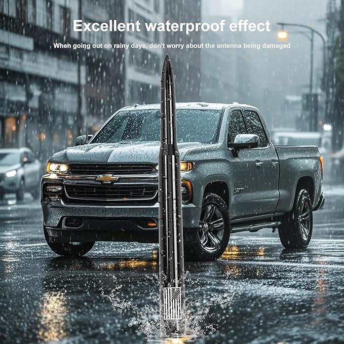 8" Car Truck Bullet Antenna with Tire Valve Caps American Flag Universal Replacement for GMC Sierra Chevy Silverado Dodge Ram 1500 2500 3500 Ford F150 F250 F350 Super Duty Raptor Accessories Black