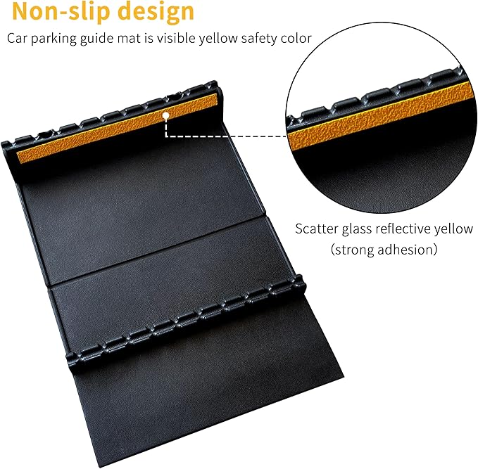 Parking Mat Car Stopper for Garage Floors- Heavy Duty Rubber Parking Aids - Wheel Stop with Scatter Glass Reflective Yellow Targets for Car Garage Floor Stop Aid Indoor Outdoor, 2 Pack