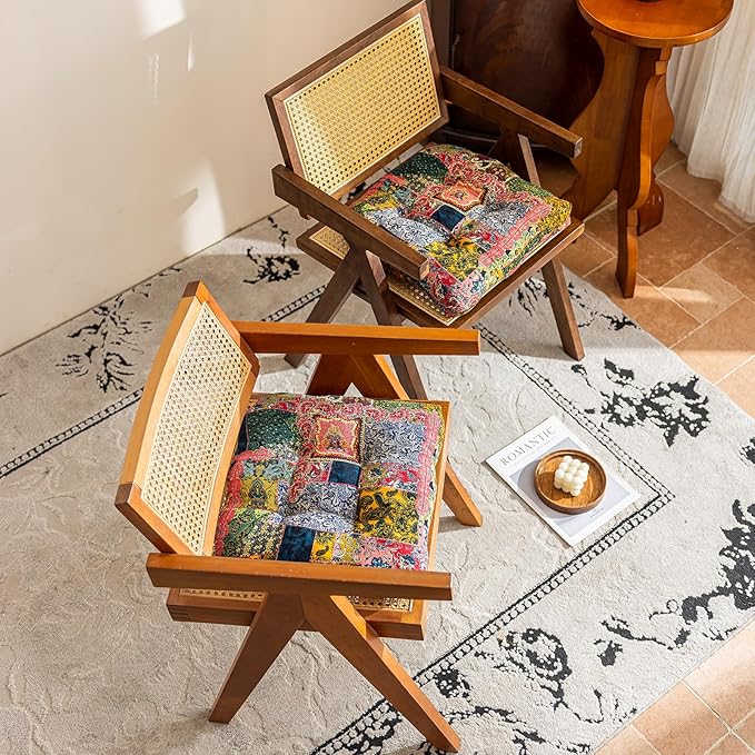 vctops Boho Paisley Chair Cushions with Ties Patchwork U-Shaped Soft Cozy Cotton Linen Chair Pads Non Slip Seat Cushions for Indoor Dining Room and Kitchen Chairs (Pink A,16"x16")