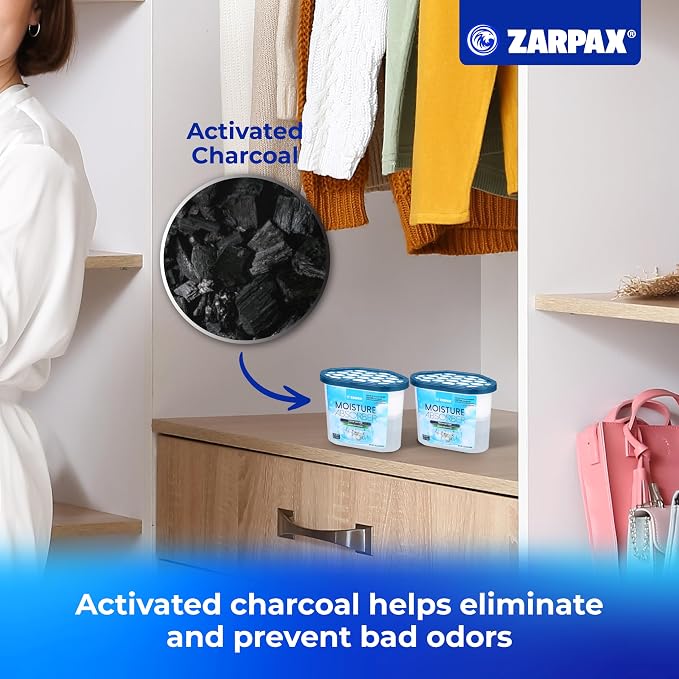 ZARPAX Moisture Absorber Fresh Cotton 10.5 oz/300g | Removes Moisture, Damp & Humidity | Odor Absorber With Fresh Cotton Fragrance | Moisture Trap for Bathroom, Closet, Kitchen | Set of 15