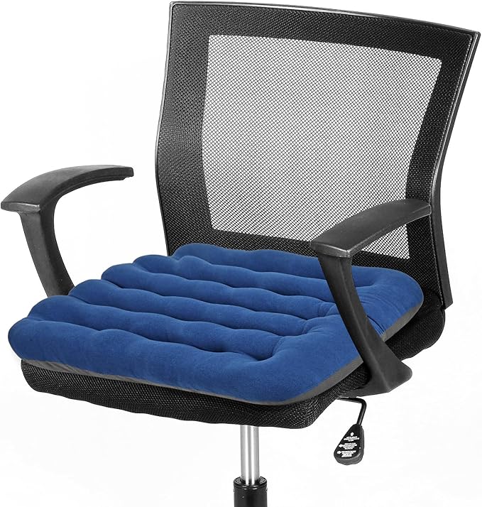 BUYUE Good Support Office Chair Cushion Padded, Soft Velvet Comfortable Non-Slip Seat Cushion for Computer Desk Kitchen Chair (1 Count, Blue)