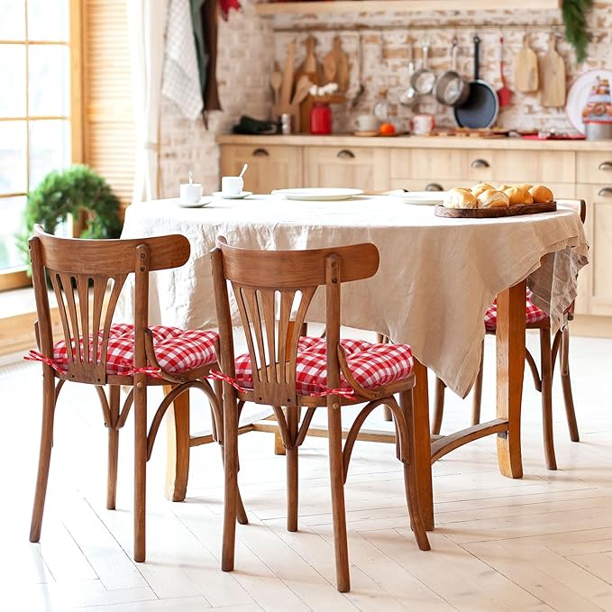 Geetery 4 Pack Chair Cushions for Dining Chairs, 16" x 15" Red and White Kitchen Chair Cushions with Ties Buffalo Plaid Soft Comfy Seat Pads for Home Office Living Room Outdoor Indoor