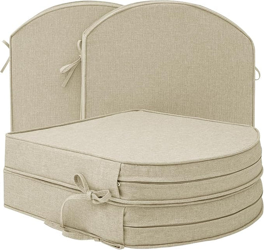 Outdoor Chair Cushions, Fade-Resistant & Water-Resistant, D Shaped Patio Furniture Seat Chair Pads Replacement with Ties, Non-Slip Bottom, Removable Cover, Set of 4, 19 x 19 Inch, Beige