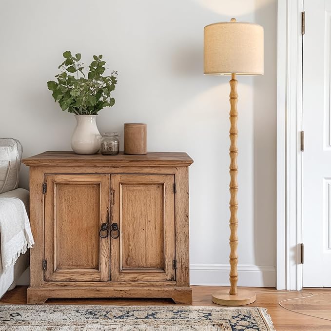 BOBOMOMO 62" Farmhouse Floor Lamp for Living Room, Retro Corner Floor Lamp Rotary Switch, Rustic Standing Lamp for Bedroom, Corner, Nursery, Dining Room, Bedroom, House