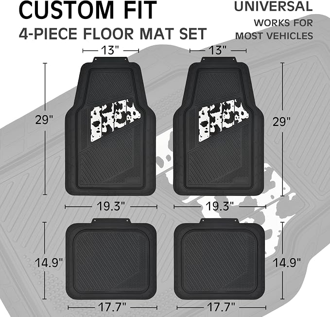 CAR PASS Heavy Duty Rubber Floor Mats Cow Print Car Mats 4-Piece Car Mat Set - Universal Waterproof Floor Mats for Car SUV Truck, Durable All-Weather Mats
