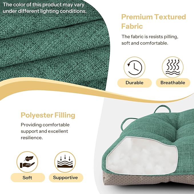 Non Slip Chair Cushions for Dining Chairs Set of 4 Kitchen Chair Cushions 18"x18"x3" Turfted Chair Pads Comfortable and Soft Seat Cushion with Ties, Green
