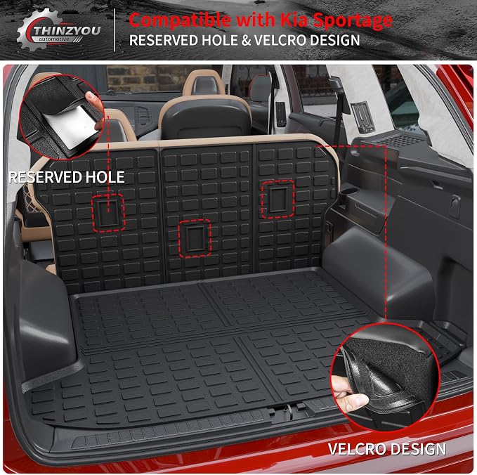 Cargo Mat Compatible with 2023 2024 2025 2026 KIA Sportage Cargo Liner Trunk Liner TPE Back Seat Cover Protector 2025 Sportage Accessories Non-Plug-in Hybrid (Trunk Mat+Backrest Mats)