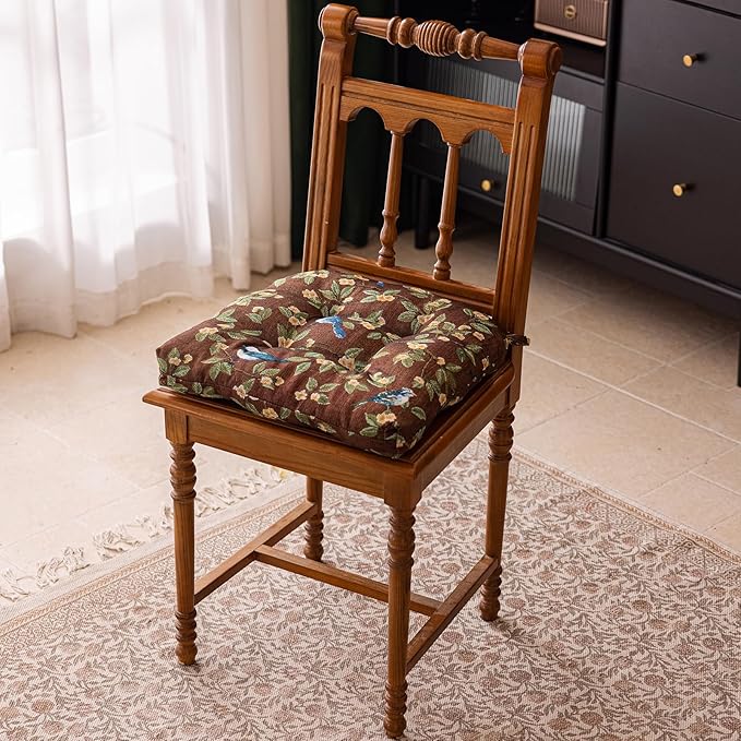 vctops Farmhouse Brid Print Chair Cushions with Ties U-Shaped Soft Comfortable Chair Pads Non Slip Seat Cushions for Indoor Dining Room and Kitchen Chairs (Coffee,18"x18")