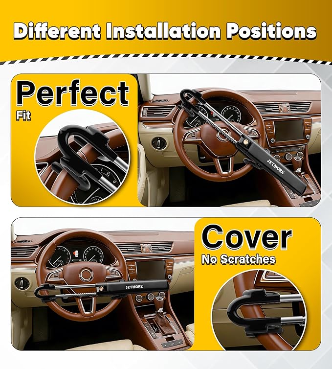 Car Steering Wheel Lock Anti-Theft Device, Car Lock Steering Wheel, Wheel Locks for Cars, Anti-Theft Car, Two-Hook, Reinforced Alloy Steel, Fit for Street & Overnight Parking, High-Risk Areas