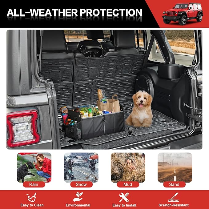 Cargo Liner with Seat Back Cover Fit for 2018-2025 Jeep Wrangler JL Unlimited 4 Door 4X4, Cargo Mat TPE Seat Back Protector for 2024 Jeep Wrangler JL/JLU Accessories(Cargo Mat+ Backrest Mats)