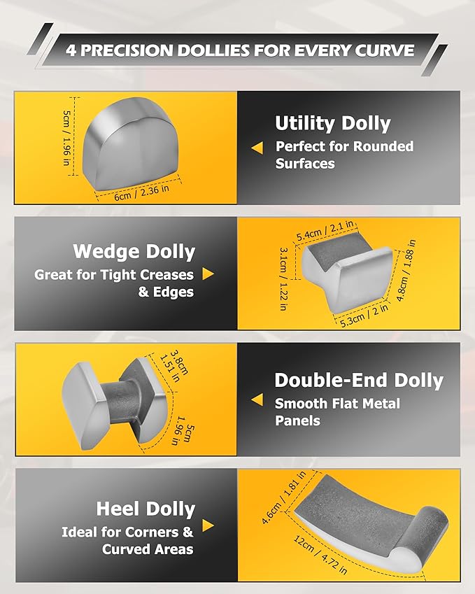 DAYUAN 7Pcs Auto Body Repair Kit, Craft Panel Beating Hammer and Dolly Set Hammer Dent Body Fender Tool