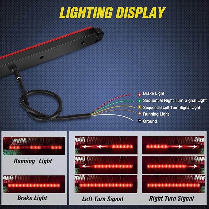 Nilight Trailer Light 16Inch 12 LED Red Running Brake Sequential Turn Signals Lights Waterproof Rear Maker ID Bar for 12V Boat Truck RV