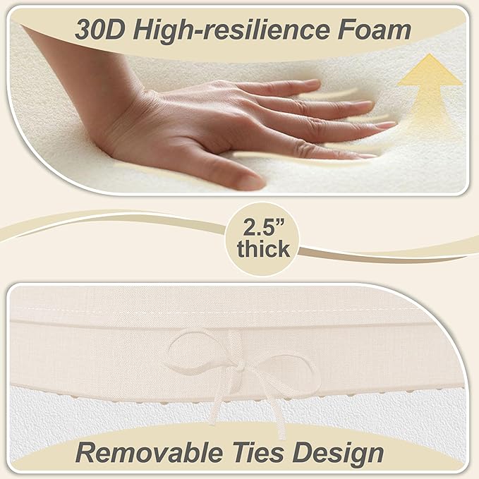 17'' x 16'' x 2.5"Thick Chair Cushions for Dining Chairs, 8 Pack WaterProof Easy Clean Kitchen Chair Pads with Ties and Non-Slip Backing - 30D High Elastic Foam Soft Kitchen Chair Cushions