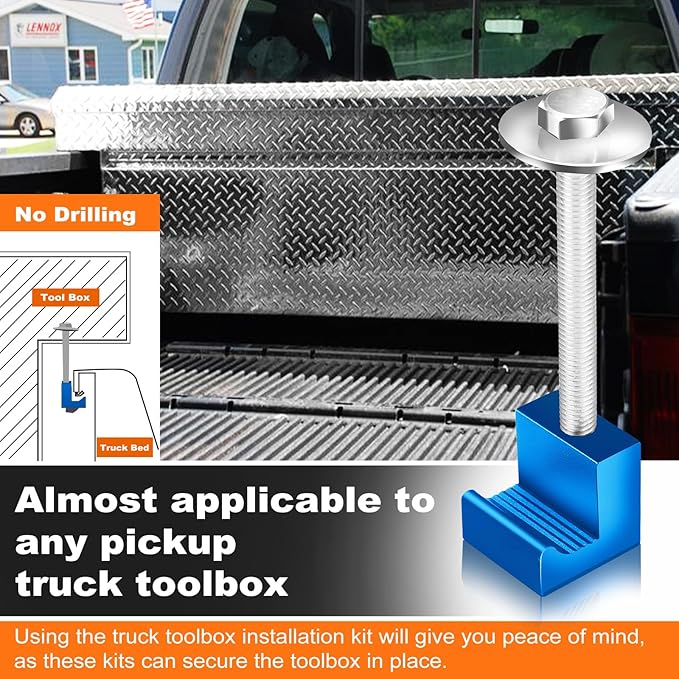 Upgraded Truck Tool Box Mounting Kit Comes with Fastening Nuts - Aluminum Pickup Truck Bed Toolbox Mounting Kit - Universal Truck Tool Box Tie Downs Accessories - Truck Tool Box Organizer - Blue