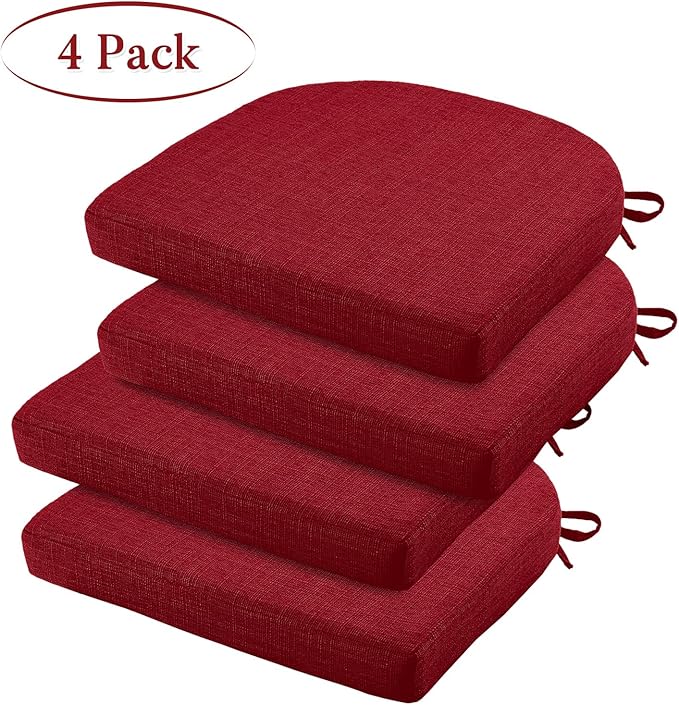 Basic Beyond Chair Cushions for Dining Chairs 4 Pack, Kitchen Chair Cushions with Ties and Non Slip Backing, 16 x 16 inches Chair Pads for Dining Chairs (Red)