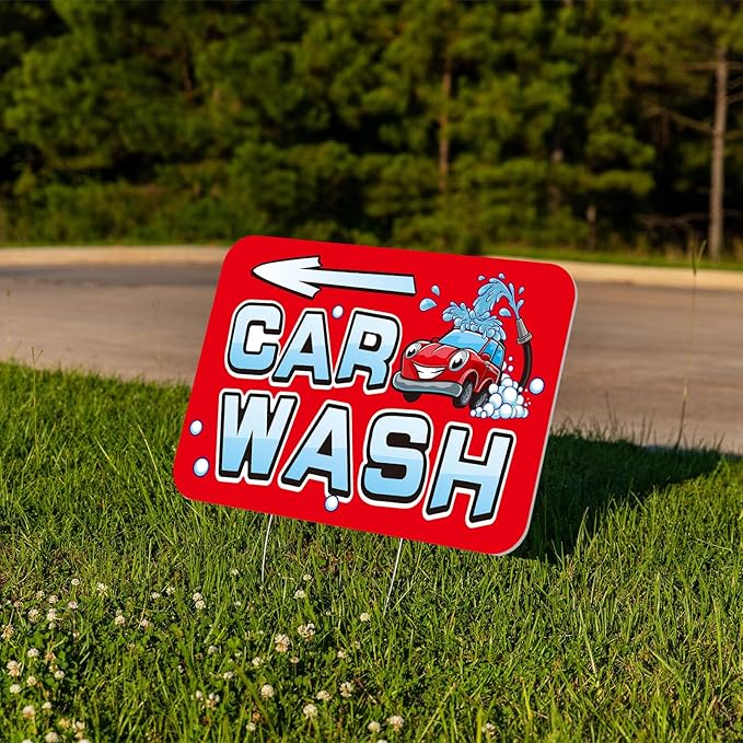 Blulu 3 Pcs Car Wash Arrow Yard Signs 15.7 x 12 Inches Car Wash Sign Double Sided Yard Decoration with Stakes for Outdoor Business Advertising and Events Publicity(Red)