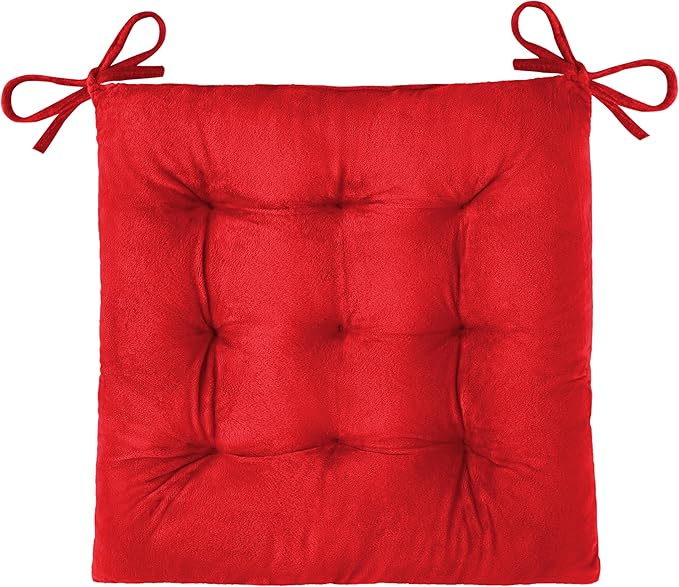 OVOV 1 Pack Chair Cushions for Dining Chairs Soft Seat Cushions for Kitchen Desk Chairs Square Chair Pads with Ties (15.5"x15.5" Red)