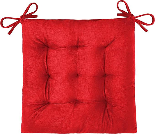 OVOV 1 Pack Chair Cushions for Dining Chairs Soft Seat Cushions for Kitchen Desk Chairs Square Chair Pads with Ties (15.5"x15.5" Red)