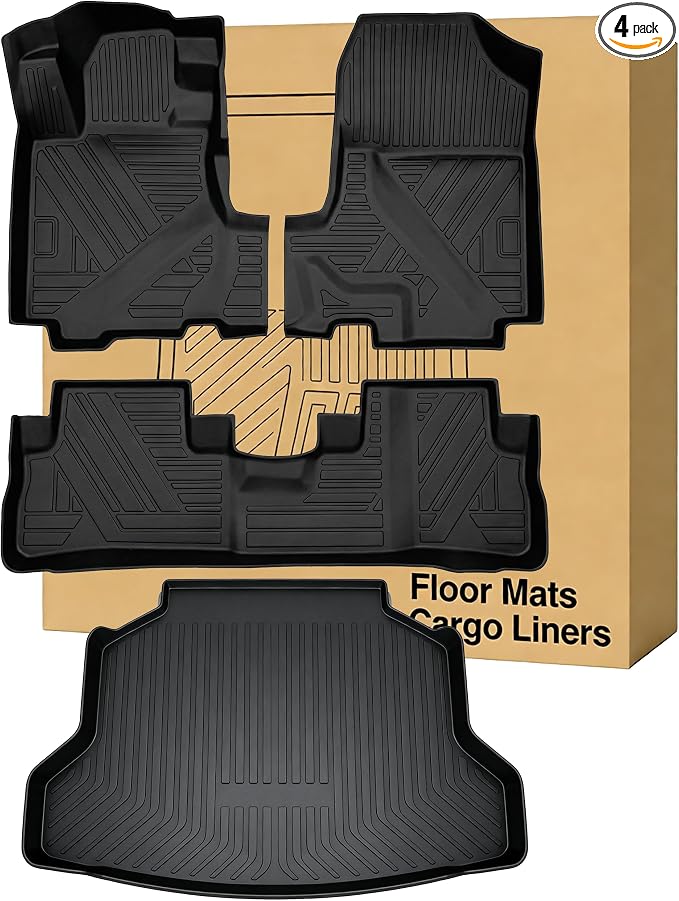 Floor Mats ＆ Cargo Liners Compatible with 2007-2011 Honda CR-V，All Weather Protection Waterproof Durable Anti-Slip Odorless Custom-fit Front Rear Rows Back Trunk Tray Full Set Carpet Liner