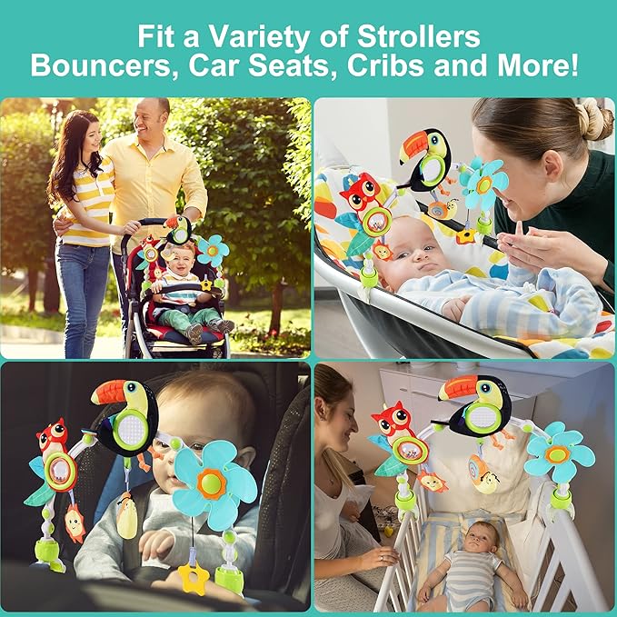 Lynncare Adjustable Arch Bassinet Toys for Infant & Toddlers, Stroller Arch, Baby Crib Toys with Fascinating Hanging for Stimulating Baby’s Senses and Developing Motor Skills